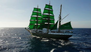 Der Großsegler ALEXANDER von HUMBOLDT II unter grünen Segeln. © alex-2.de/ Schöning